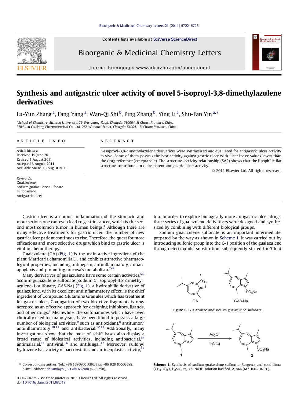 Synthesis and antigastric ulcer activity of novel 5-isoproyl-3,8-dimethylazulene derivatives