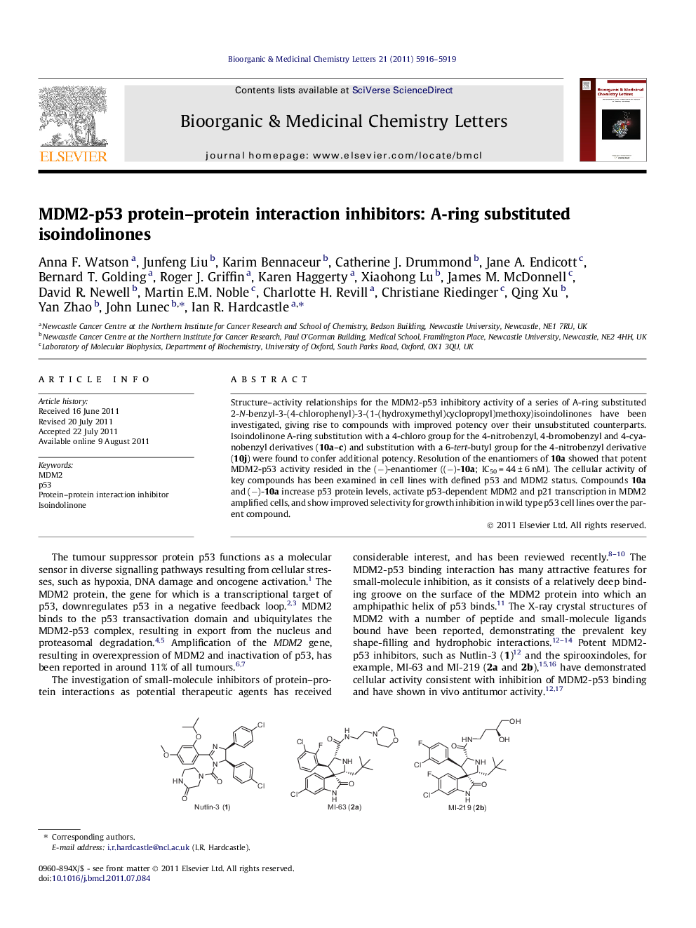 MDM2-p53 protein–protein interaction inhibitors: A-ring substituted isoindolinones