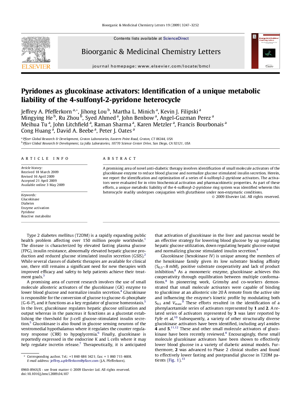 Pyridones as glucokinase activators: Identification of a unique metabolic liability of the 4-sulfonyl-2-pyridone heterocycle