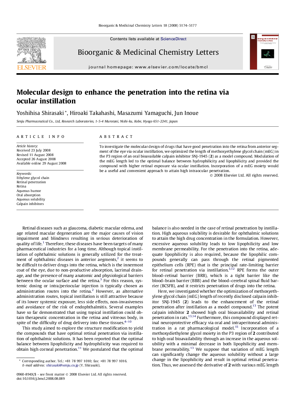 Molecular design to enhance the penetration into the retina via ocular instillation