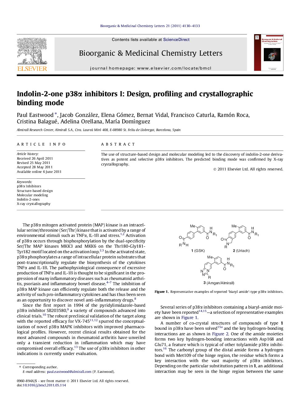 Indolin-2-one p38α inhibitors I: Design, profiling and crystallographic binding mode