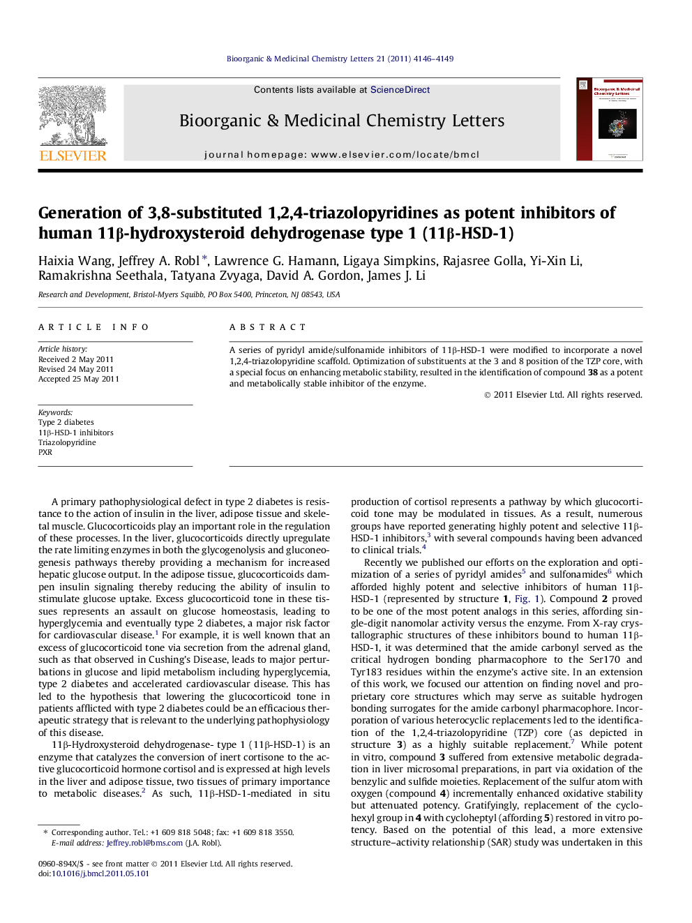 Generation of 3,8-substituted 1,2,4-triazolopyridines as potent inhibitors of human 11β-hydroxysteroid dehydrogenase type 1 (11β-HSD-1)