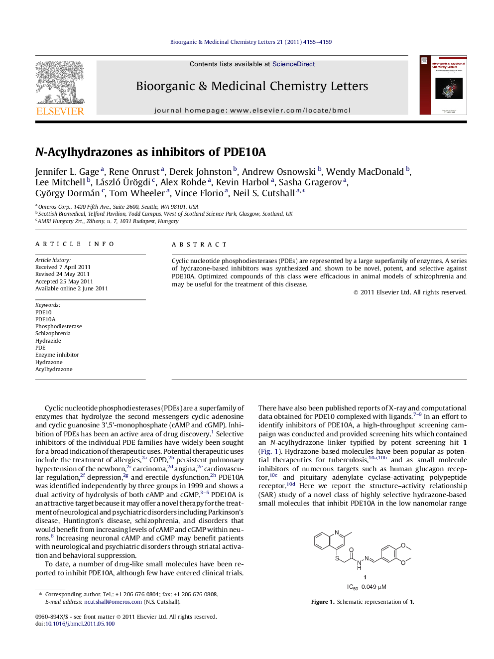 N-Acylhydrazones as inhibitors of PDE10A