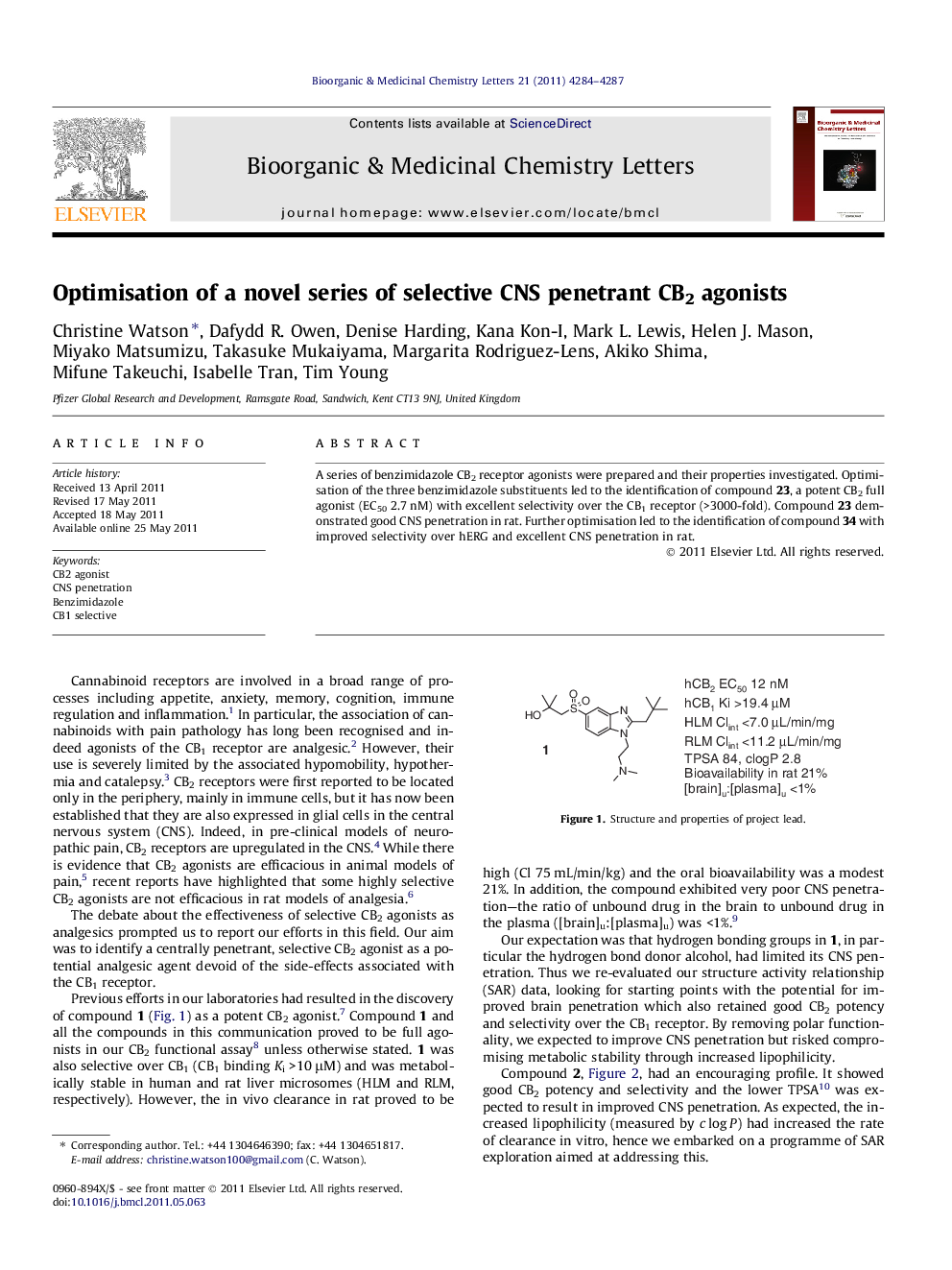 Optimisation of a novel series of selective CNS penetrant CB2 agonists