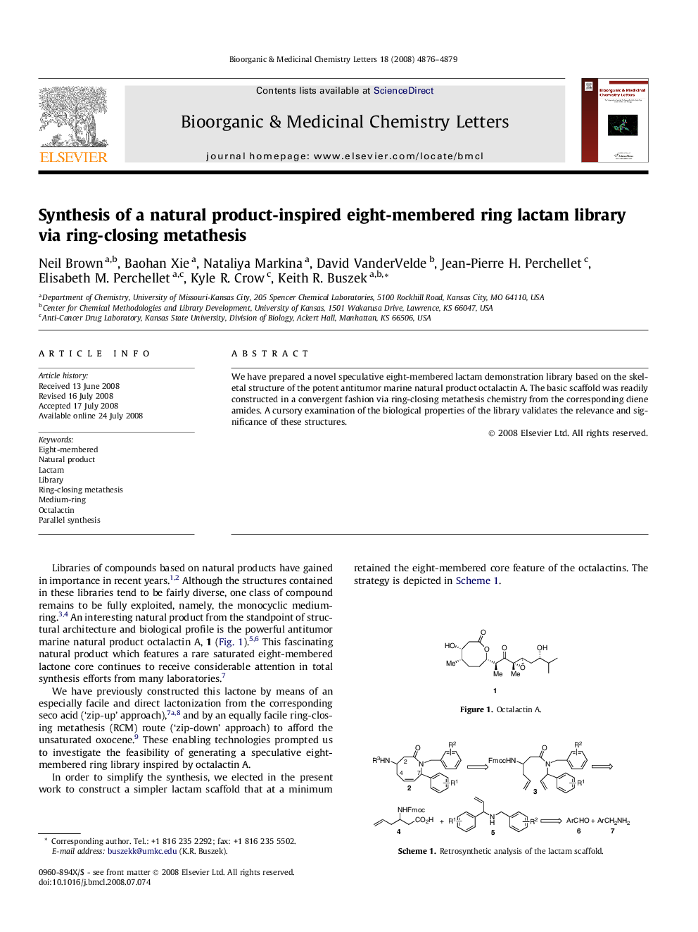 Synthesis of a natural product-inspired eight-membered ring lactam library via ring-closing metathesis