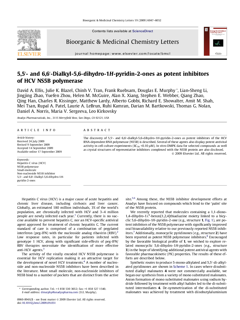 5,5′- and 6,6′-Dialkyl-5,6-dihydro-1H-pyridin-2-ones as potent inhibitors of HCV NS5B polymerase