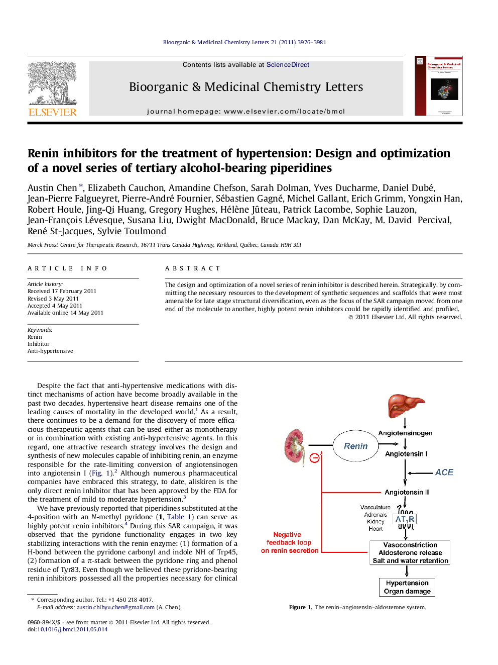 Renin inhibitors for the treatment of hypertension: Design and optimization of a novel series of tertiary alcohol-bearing piperidines