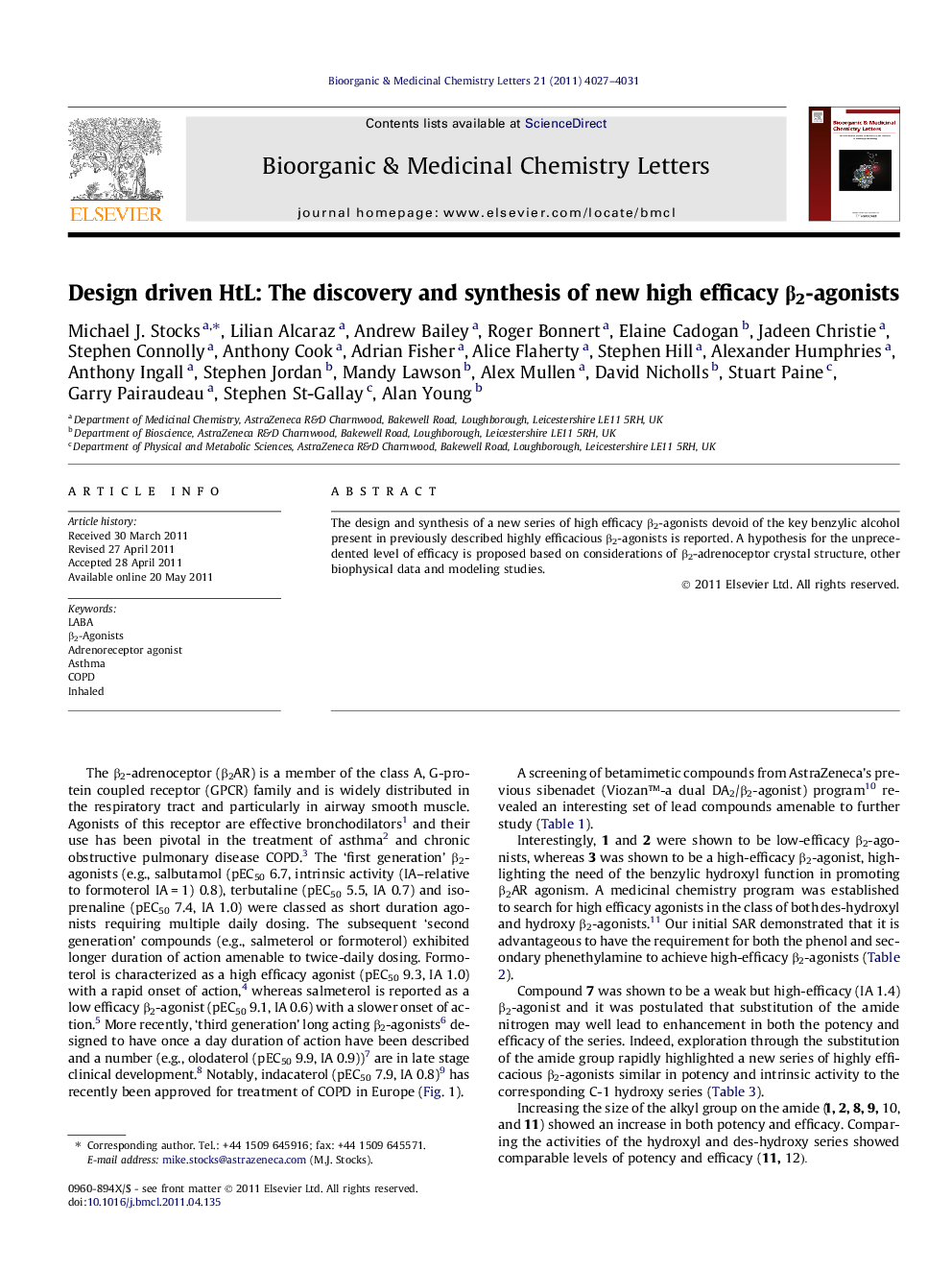 Design driven HtL: The discovery and synthesis of new high efficacy β2-agonists