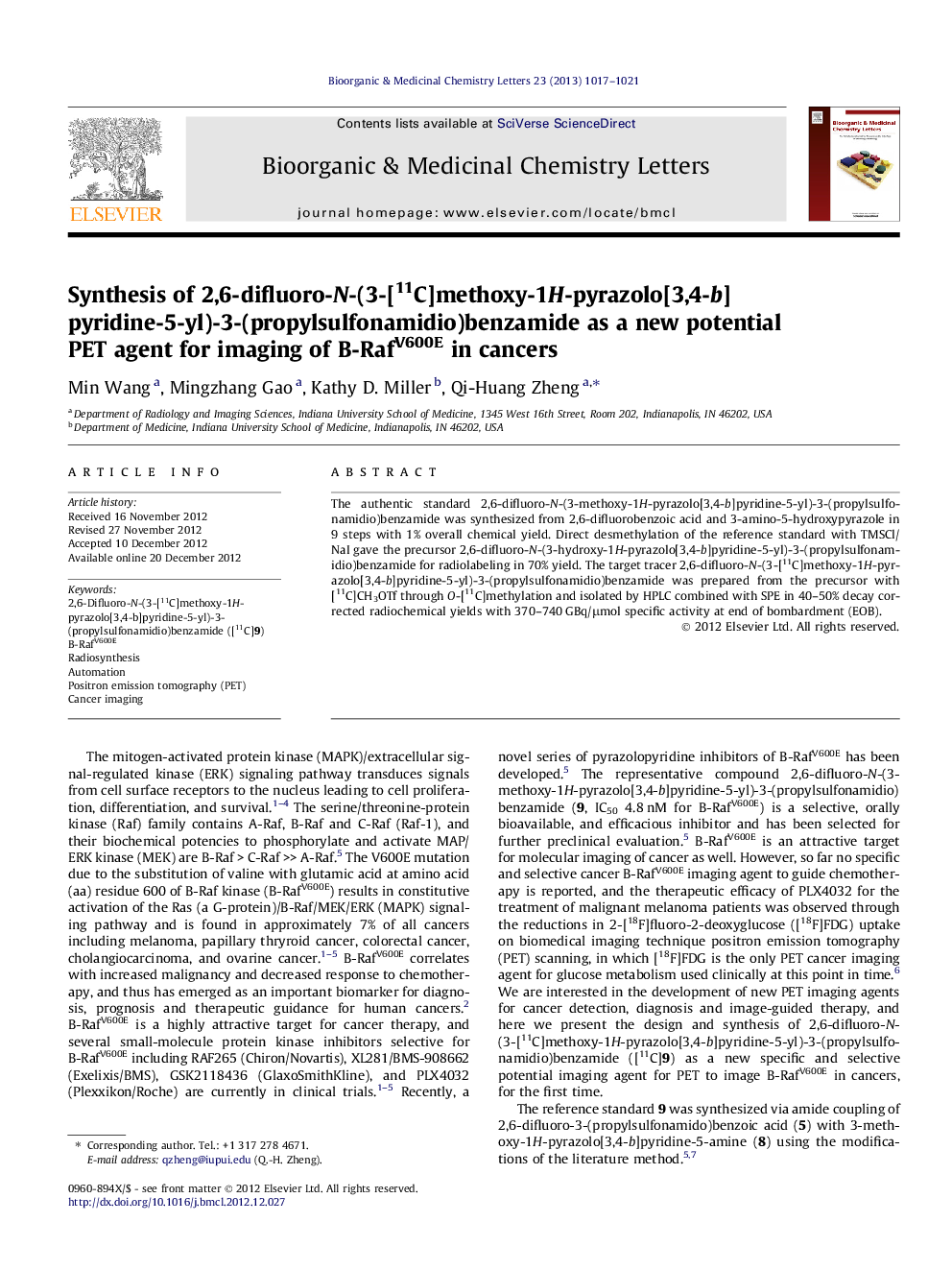 Synthesis of 2,6-difluoro-N-(3-[11C]methoxy-1H-pyrazolo[3,4-b]pyridine-5-yl)-3-(propylsulfonamidio)benzamide as a new potential PET agent for imaging of B-RafV600E in cancers