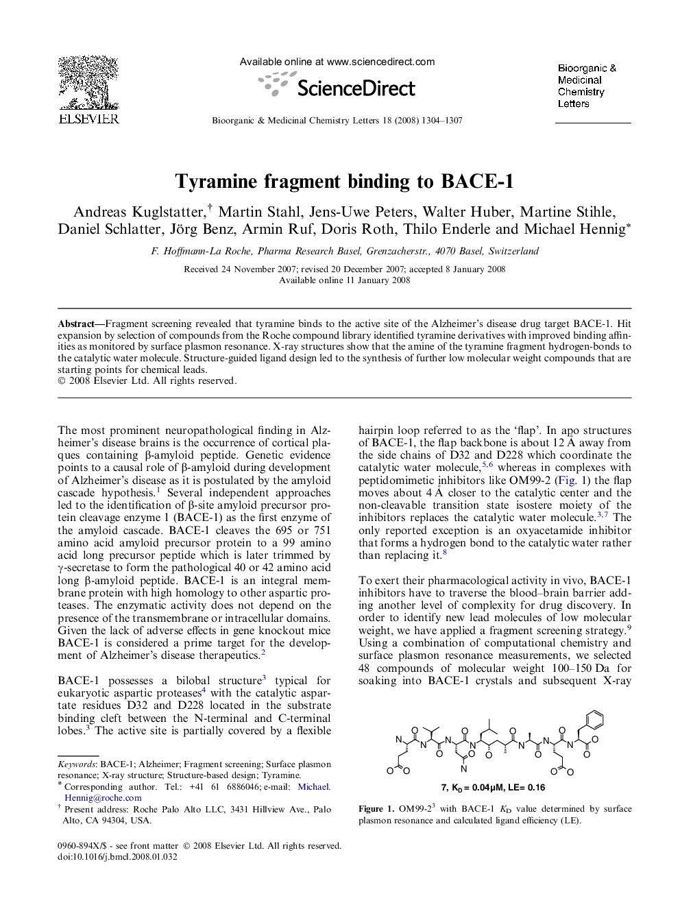 Tyramine fragment binding to BACE-1