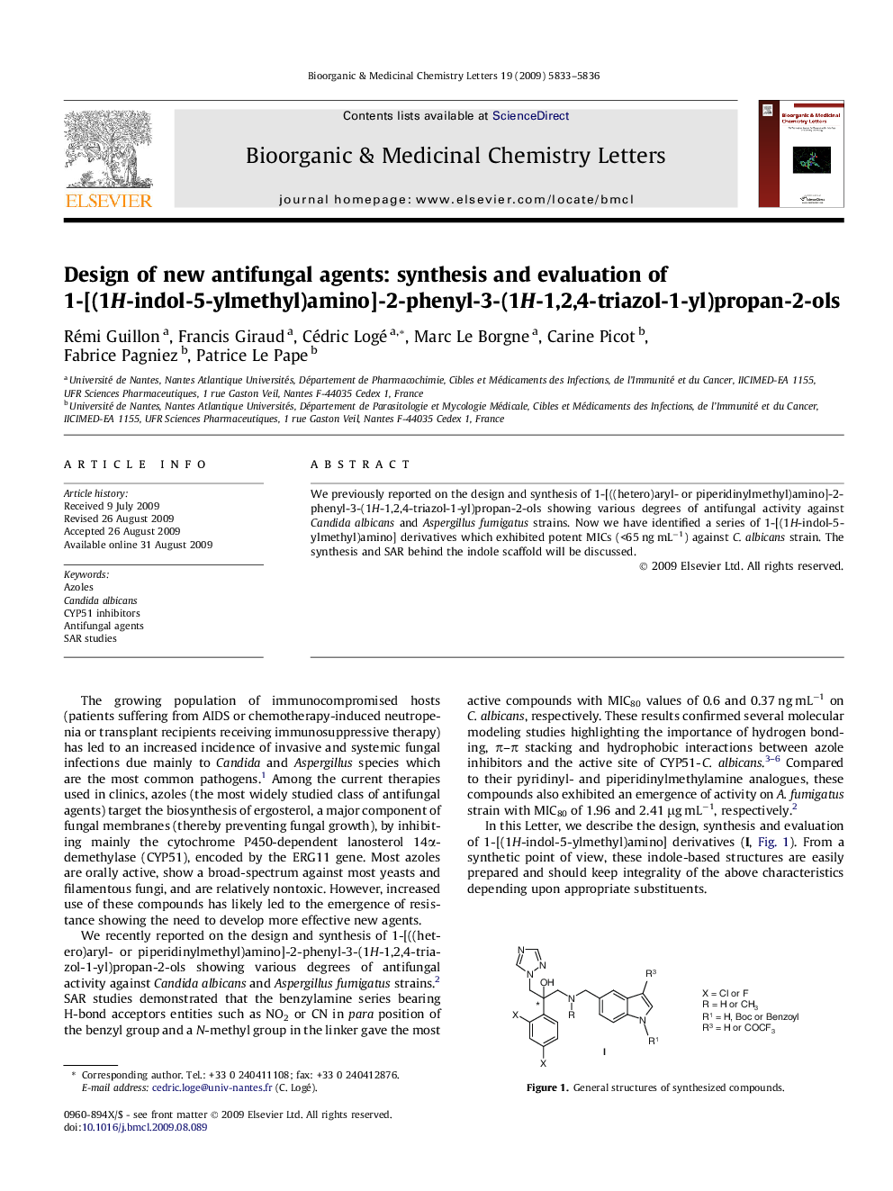 Design of new antifungal agents: synthesis and evaluation of 1-[(1H-indol-5-ylmethyl)amino]-2-phenyl-3-(1H-1,2,4-triazol-1-yl)propan-2-ols