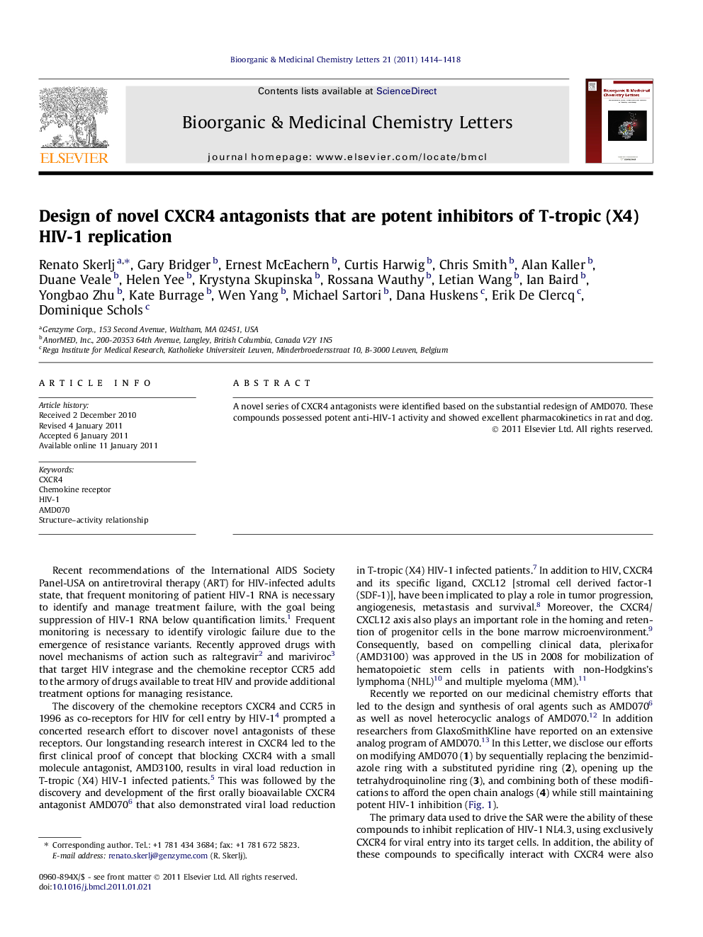 Design of novel CXCR4 antagonists that are potent inhibitors of T-tropic (X4) HIV-1 replication