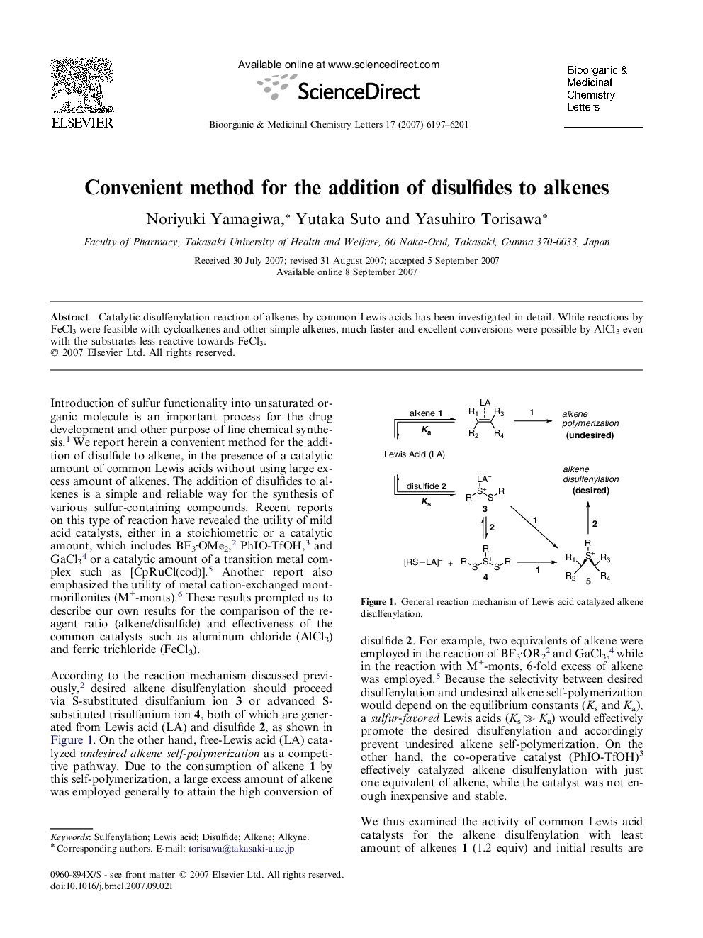Convenient method for the addition of disulfides to alkenes