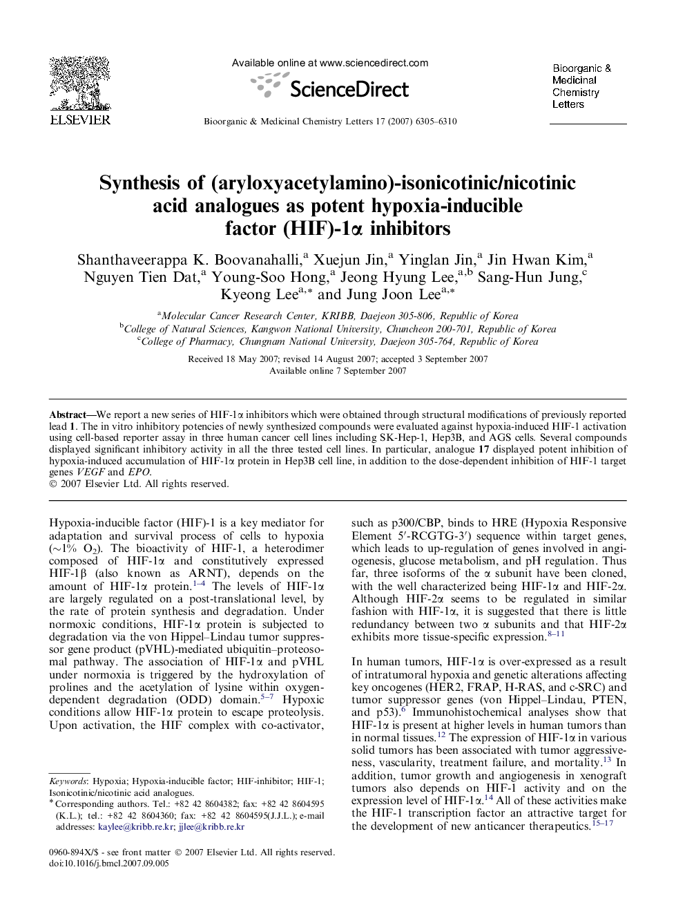 Synthesis of (aryloxyacetylamino)-isonicotinic/nicotinic acid analogues as potent hypoxia-inducible factor (HIF)-1α inhibitors