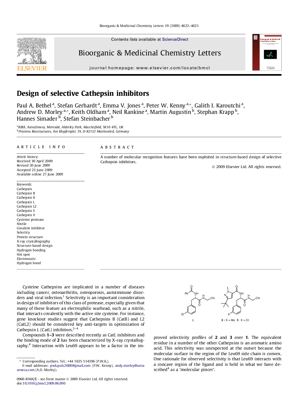 Design of selective Cathepsin inhibitors