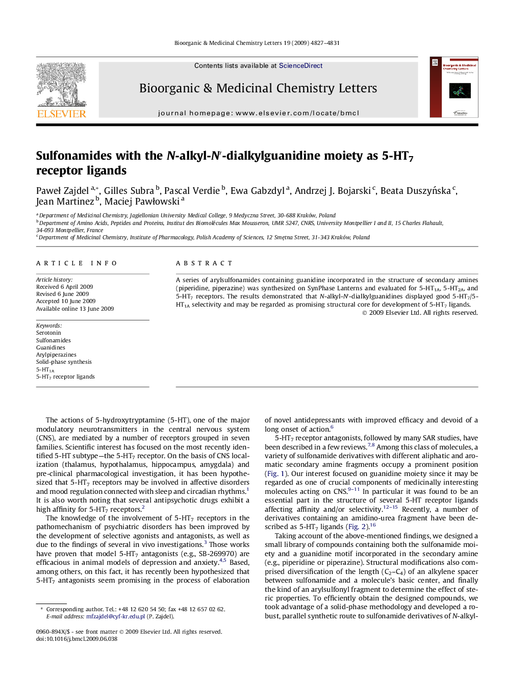 Sulfonamides with the N-alkyl-N′-dialkylguanidine moiety as 5-HT7 receptor ligands