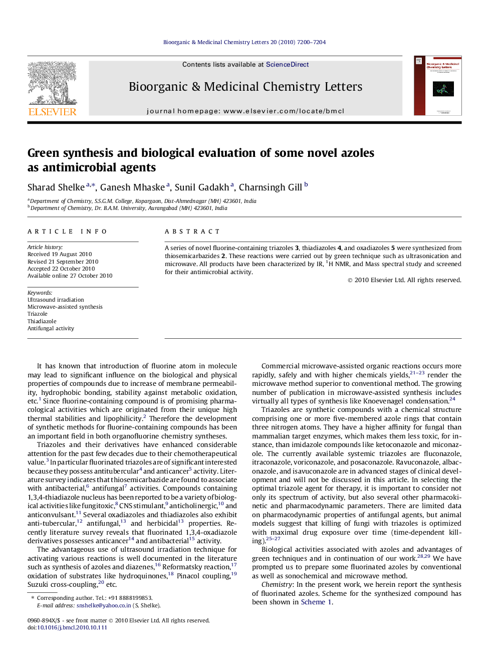 Green synthesis and biological evaluation of some novel azoles as antimicrobial agents