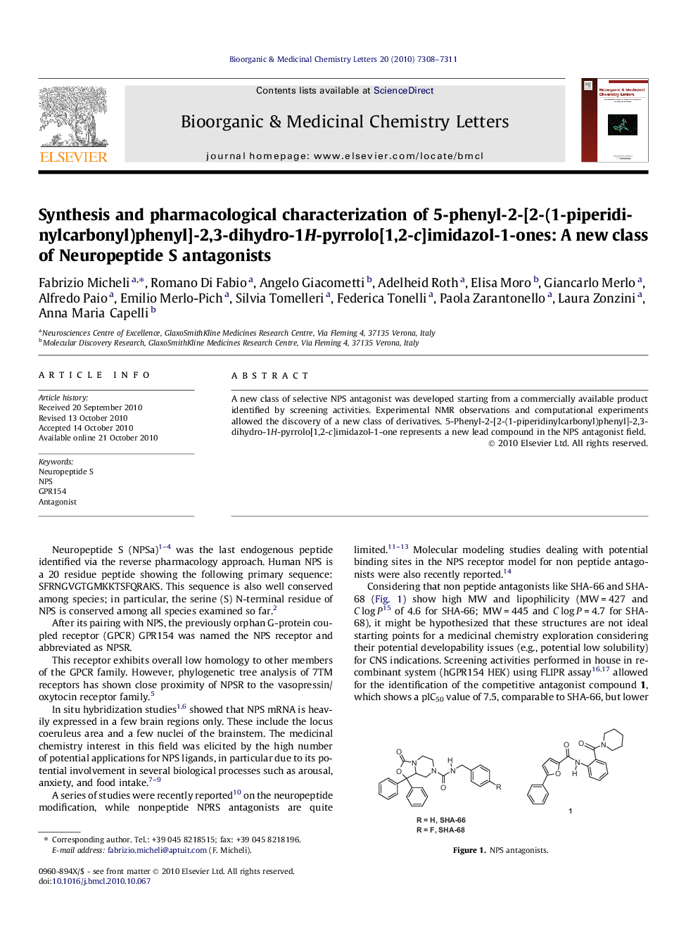 Synthesis and pharmacological characterization of 5-phenyl-2-[2-(1-piperidinylcarbonyl)phenyl]-2,3-dihydro-1H-pyrrolo[1,2-c]imidazol-1-ones: A new class of Neuropeptide S antagonists