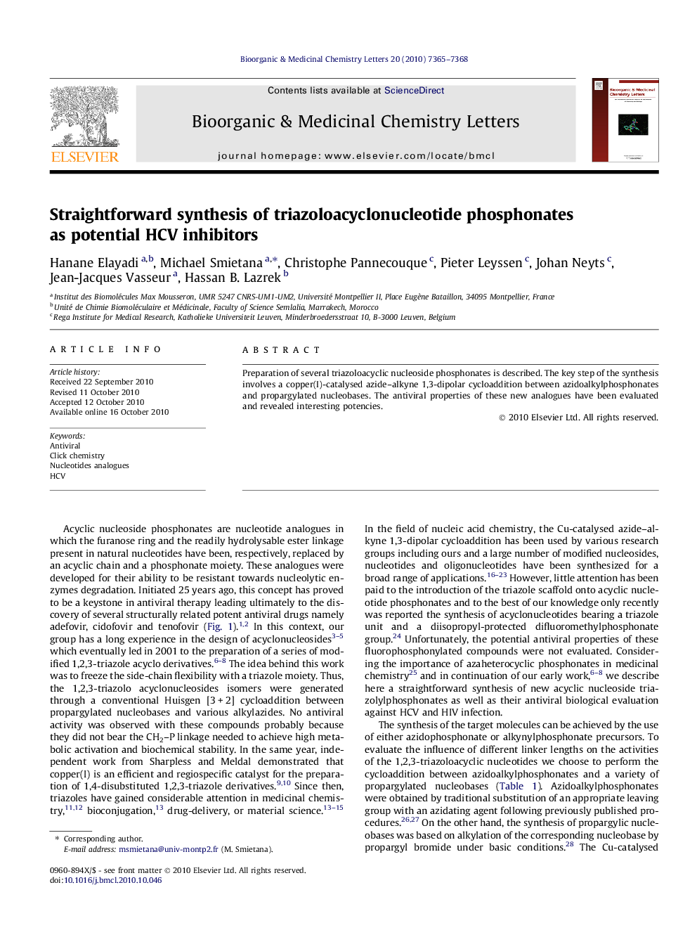 Straightforward synthesis of triazoloacyclonucleotide phosphonates as potential HCV inhibitors