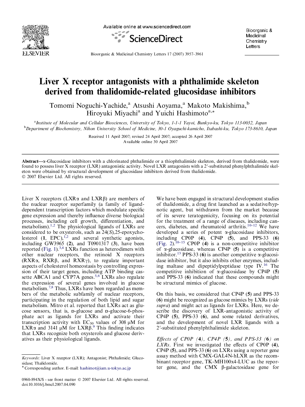 Liver X receptor antagonists with a phthalimide skeleton derived from thalidomide-related glucosidase inhibitors