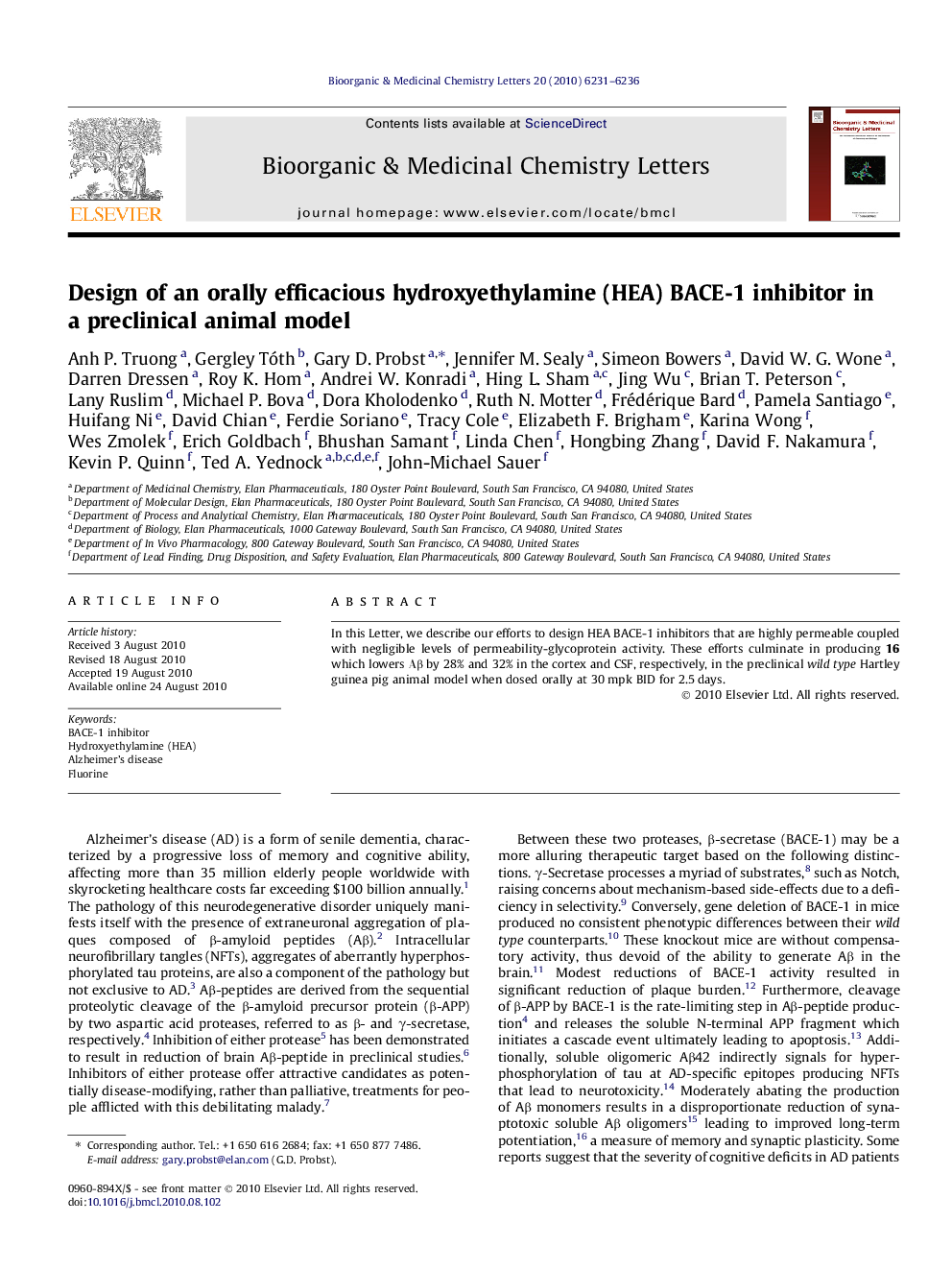 Design of an orally efficacious hydroxyethylamine (HEA) BACE-1 inhibitor in a preclinical animal model