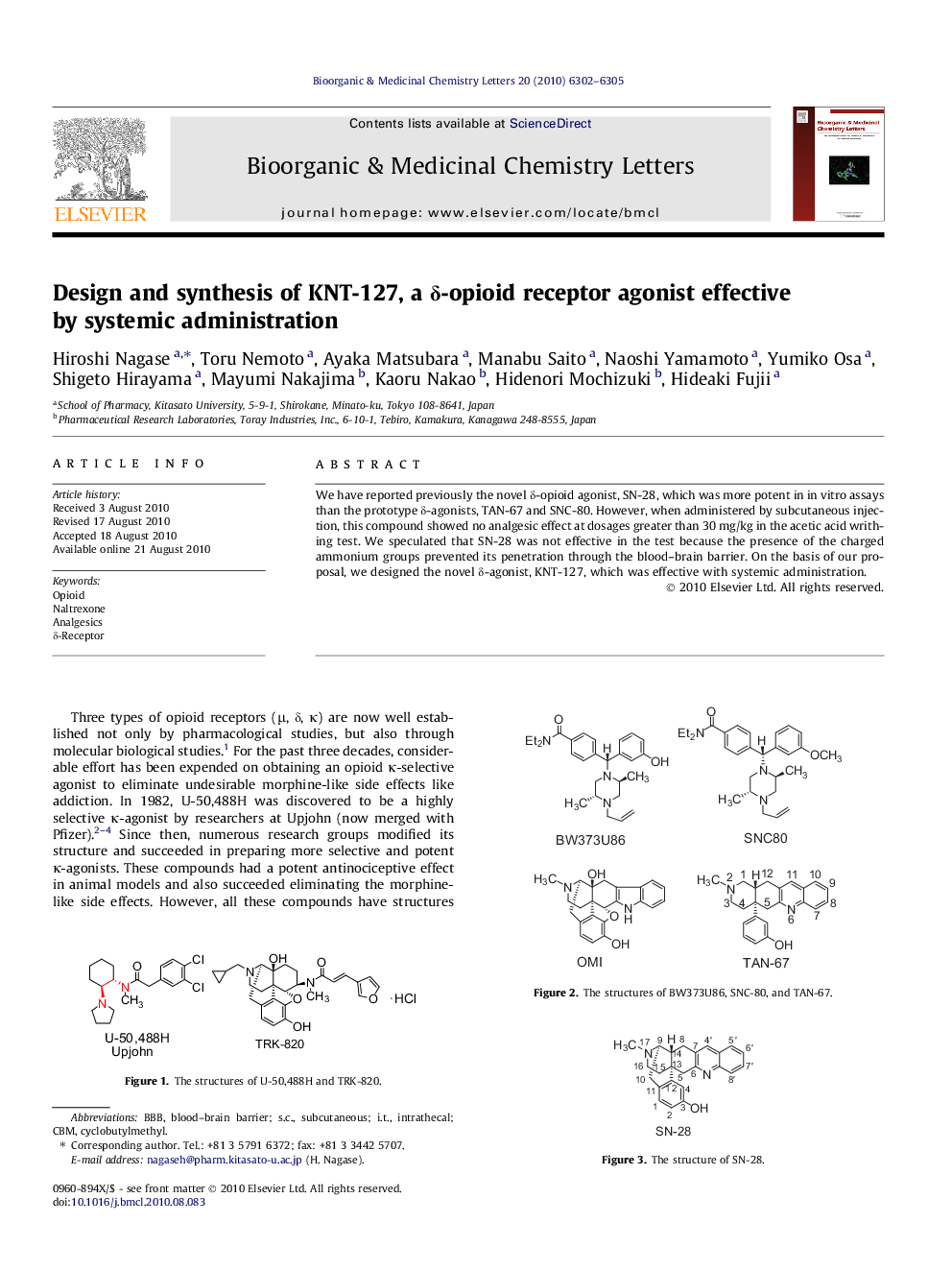 Design and synthesis of KNT-127, a δ-opioid receptor agonist effective by systemic administration