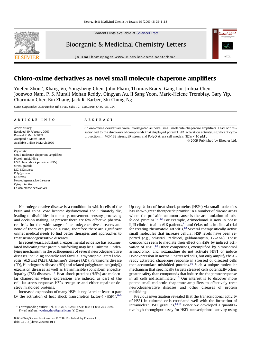 Chloro-oxime derivatives as novel small molecule chaperone amplifiers