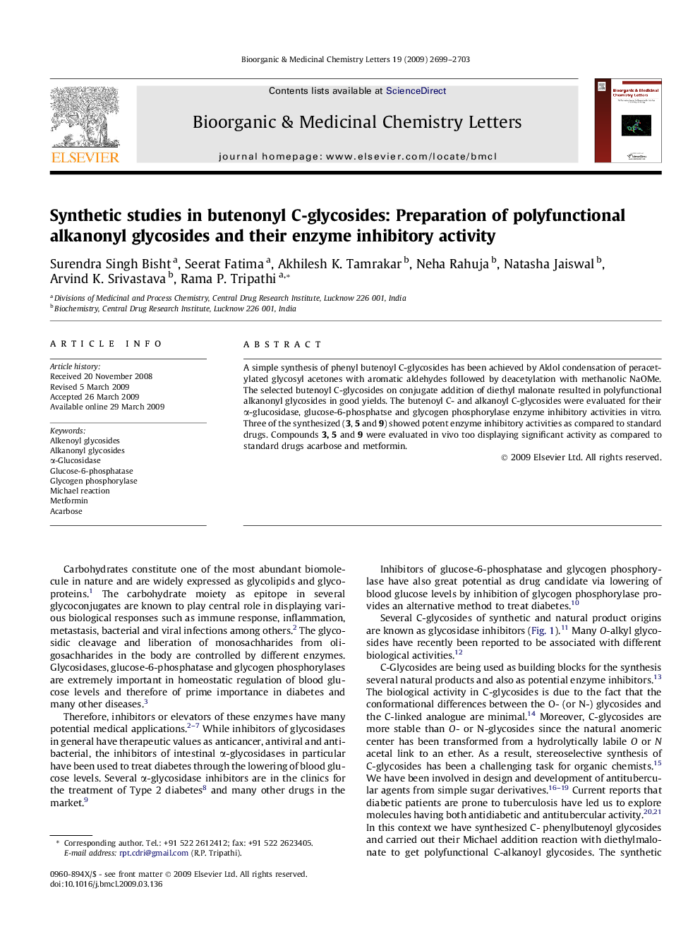 Synthetic studies in butenonyl C-glycosides: Preparation of polyfunctional alkanonyl glycosides and their enzyme inhibitory activity