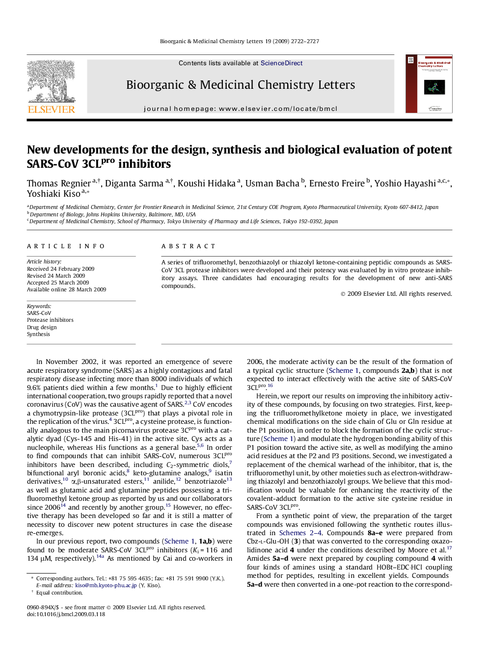 New developments for the design, synthesis and biological evaluation of potent SARS-CoV 3CLpro inhibitors