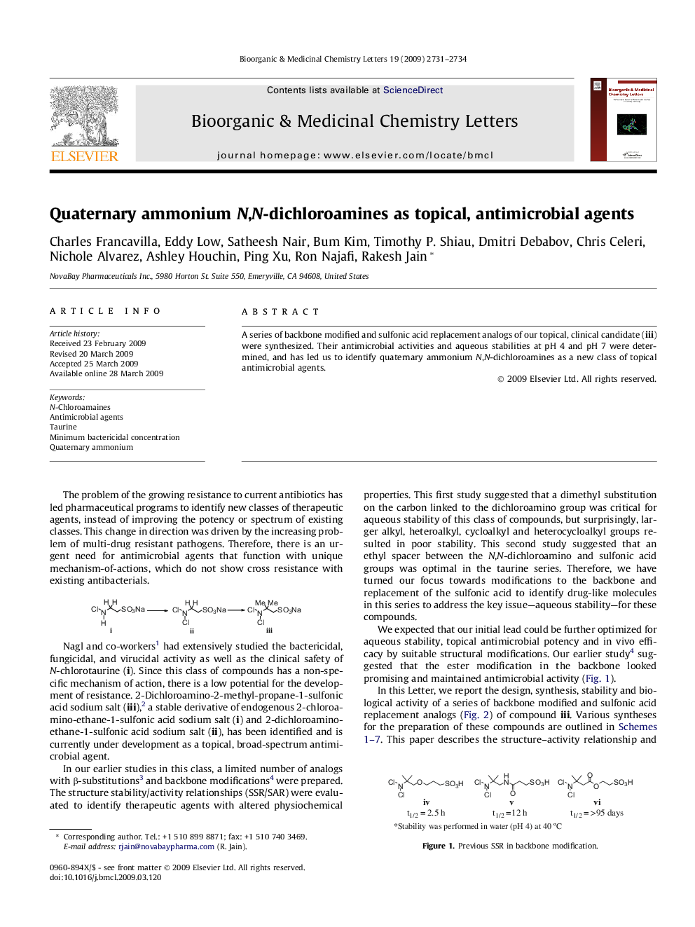 Quaternary ammonium N,N-dichloroamines as topical, antimicrobial agents