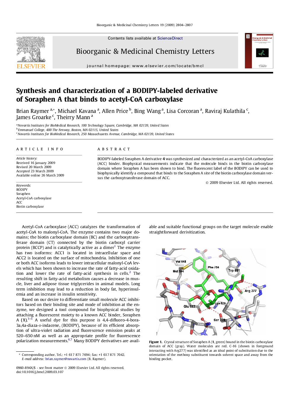 Synthesis and characterization of a BODIPY-labeled derivative of Soraphen A that binds to acetyl-CoA carboxylase