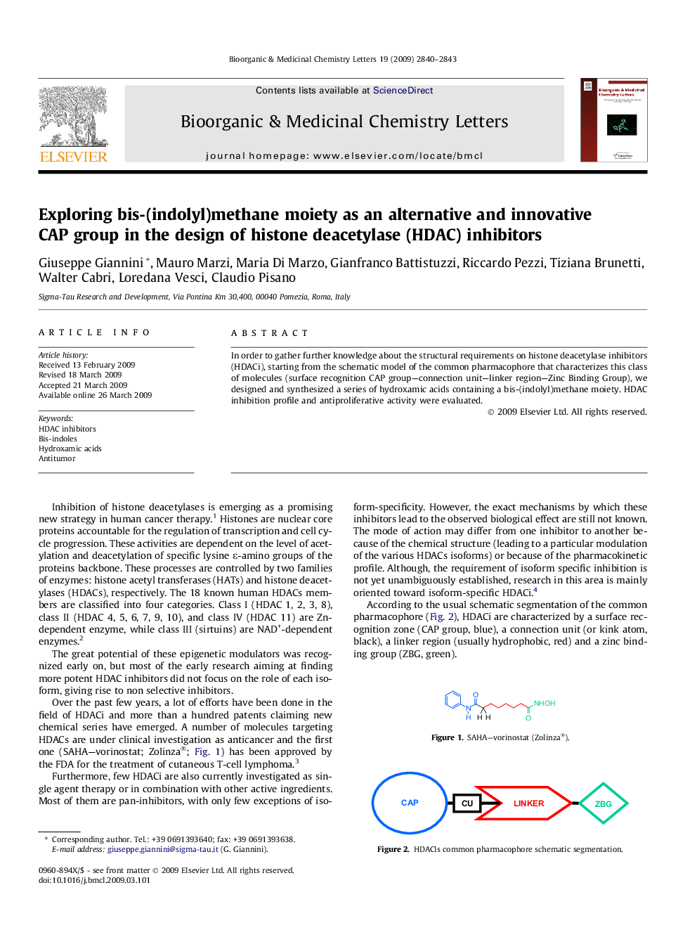 Exploring bis-(indolyl)methane moiety as an alternative and innovative CAP group in the design of histone deacetylase (HDAC) inhibitors