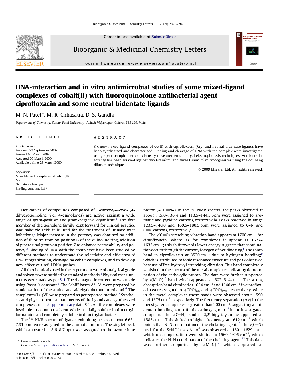 DNA-interaction and in vitro antimicrobial studies of some mixed-ligand complexes of cobalt(II) with fluoroquinolone antibacterial agent ciprofloxacin and some neutral bidentate ligands