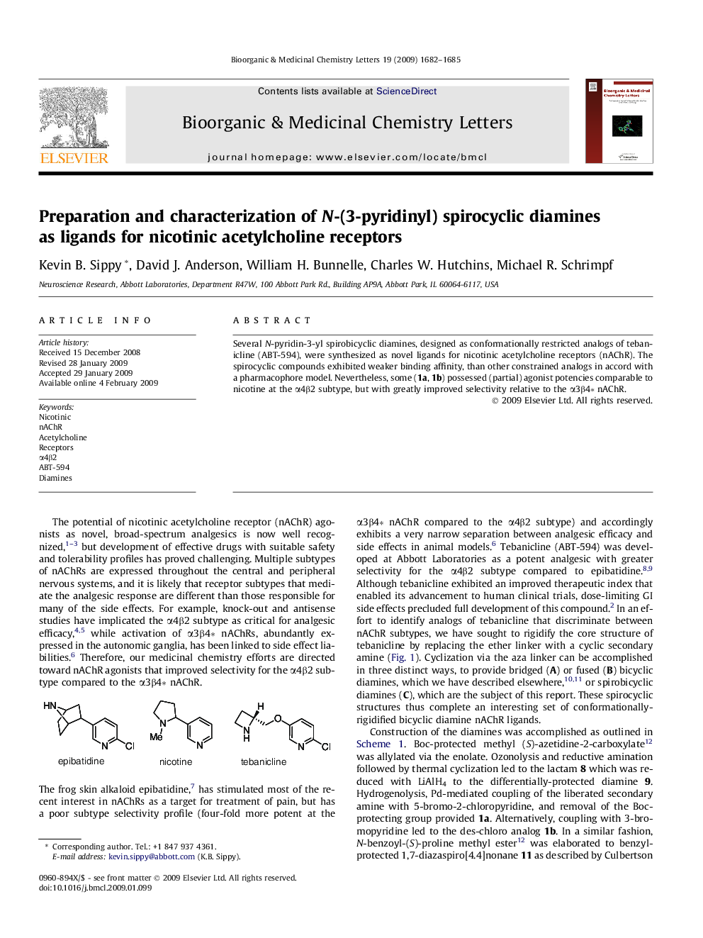 Preparation and characterization of N-(3-pyridinyl) spirocyclic diamines as ligands for nicotinic acetylcholine receptors