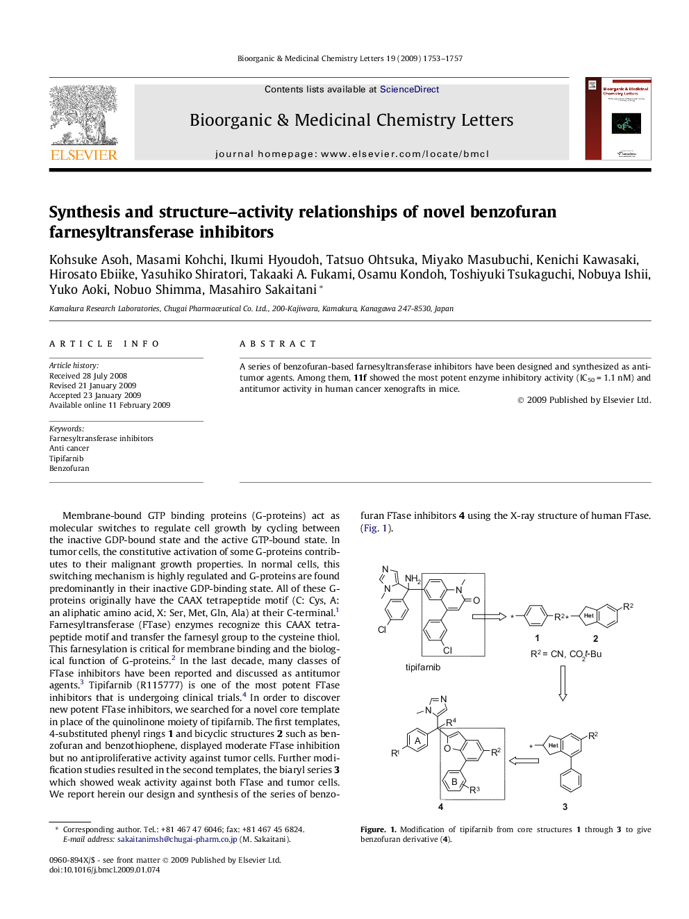 Synthesis and structure–activity relationships of novel benzofuran farnesyltransferase inhibitors