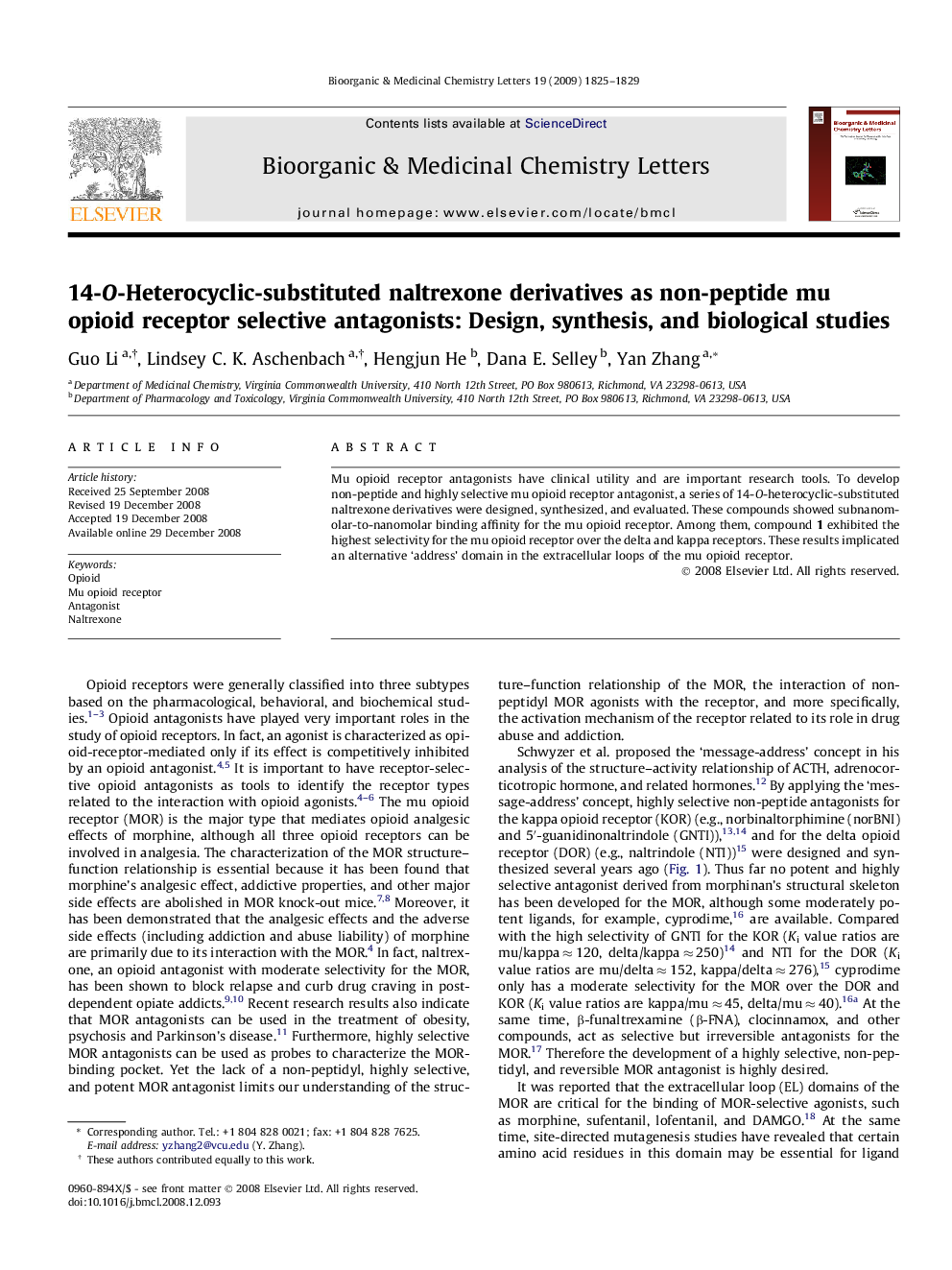 14-O-Heterocyclic-substituted naltrexone derivatives as non-peptide mu opioid receptor selective antagonists: Design, synthesis, and biological studies