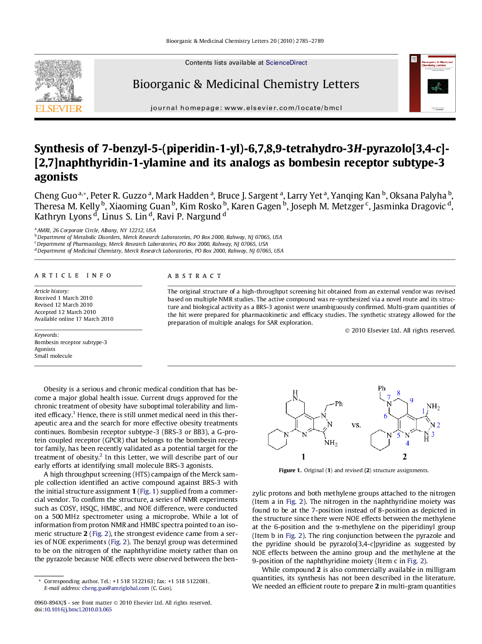 Synthesis of 7-benzyl-5-(piperidin-1-yl)-6,7,8,9-tetrahydro-3H-pyrazolo[3,4-c][2,7]naphthyridin-1-ylamine and its analogs as bombesin receptor subtype-3 agonists