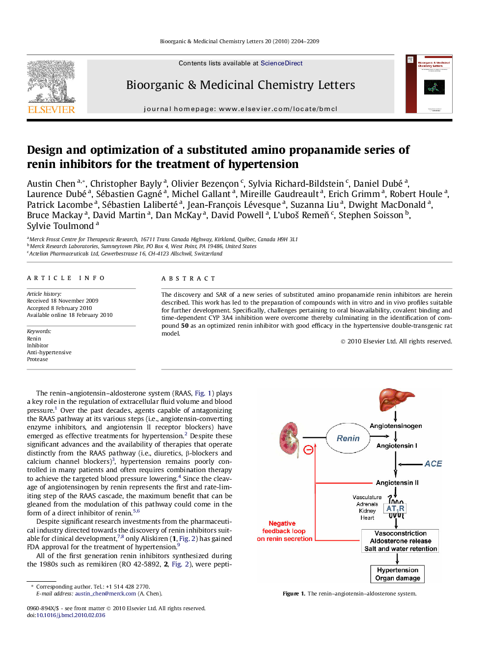 Design and optimization of a substituted amino propanamide series of renin inhibitors for the treatment of hypertension