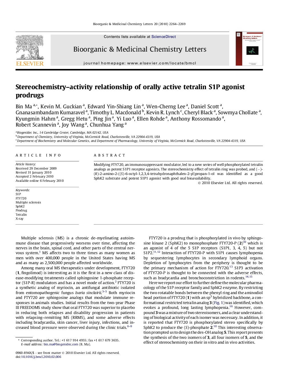 Stereochemistry–activity relationship of orally active tetralin S1P agonist prodrugs