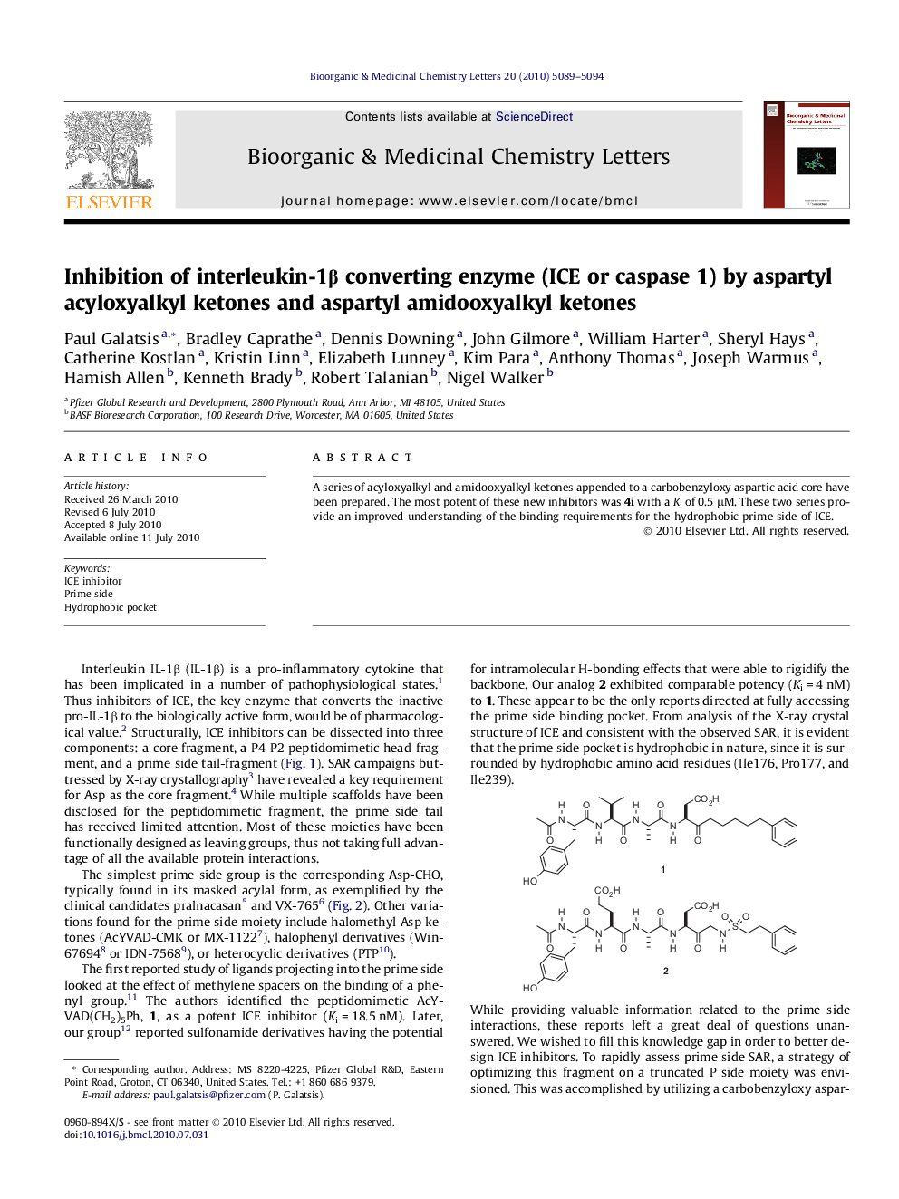 Inhibition of interleukin-1β converting enzyme (ICE or caspase 1) by aspartyl acyloxyalkyl ketones and aspartyl amidooxyalkyl ketones