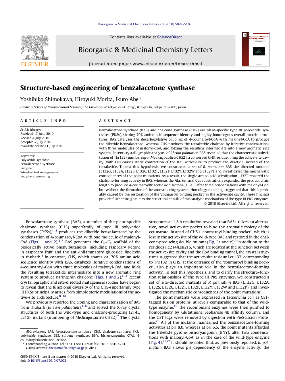 Structure-based engineering of benzalacetone synthase