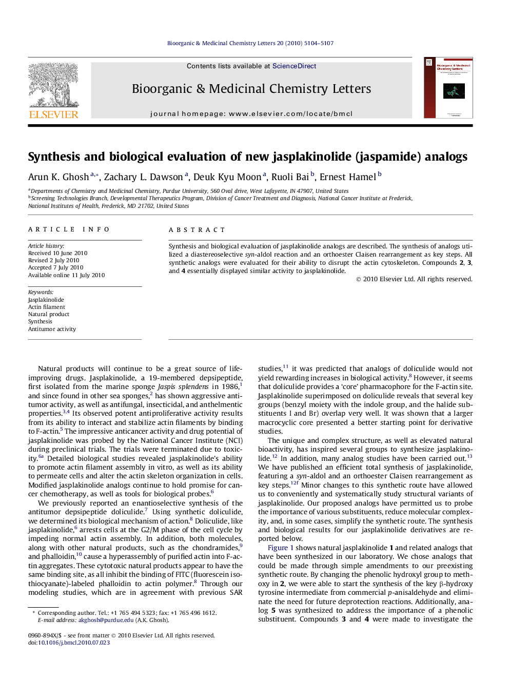 Synthesis and biological evaluation of new jasplakinolide (jaspamide) analogs