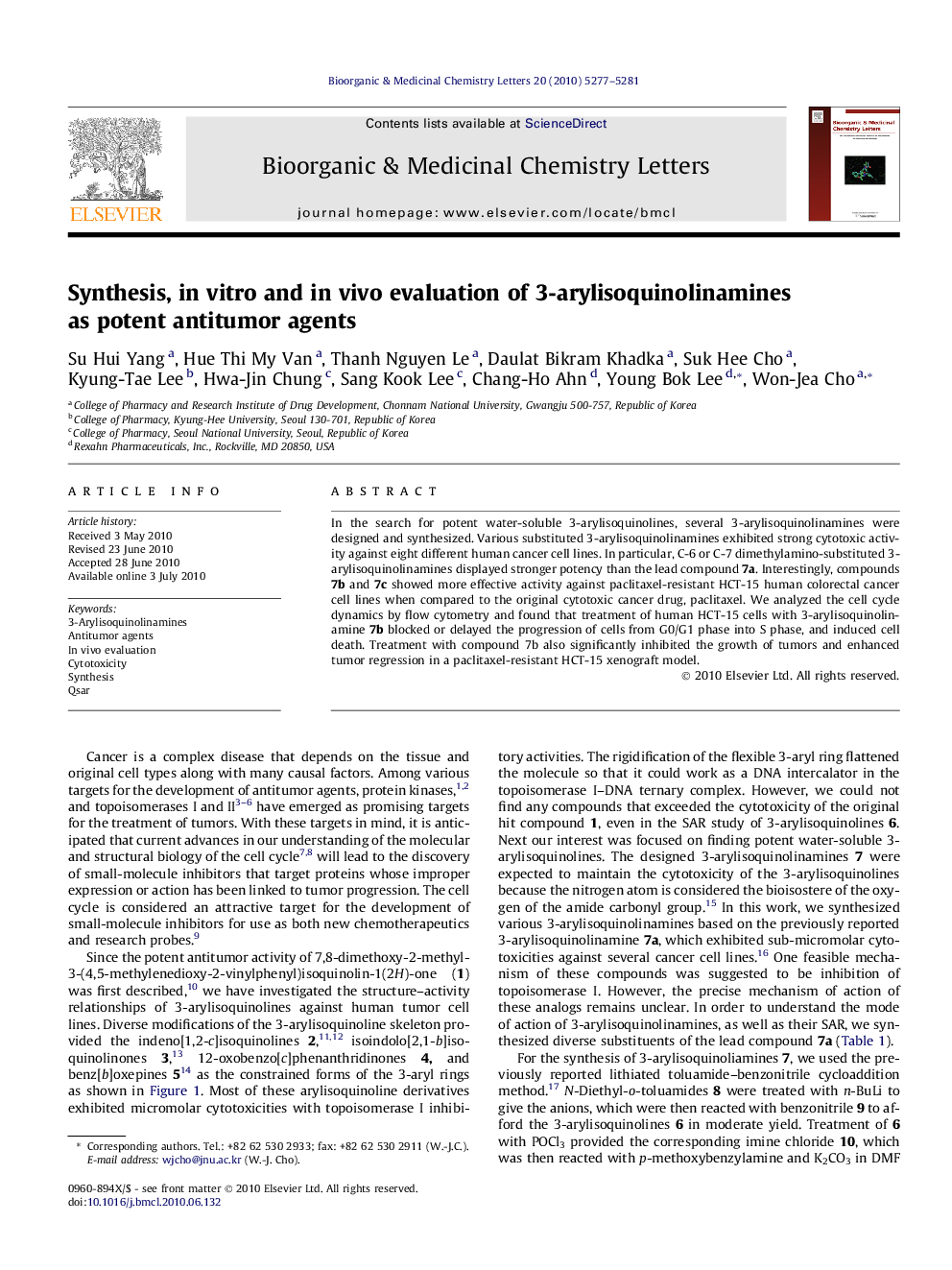 Synthesis, in vitro and in vivo evaluation of 3-arylisoquinolinamines as potent antitumor agents