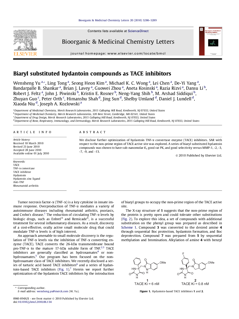 Biaryl substituted hydantoin compounds as TACE inhibitors