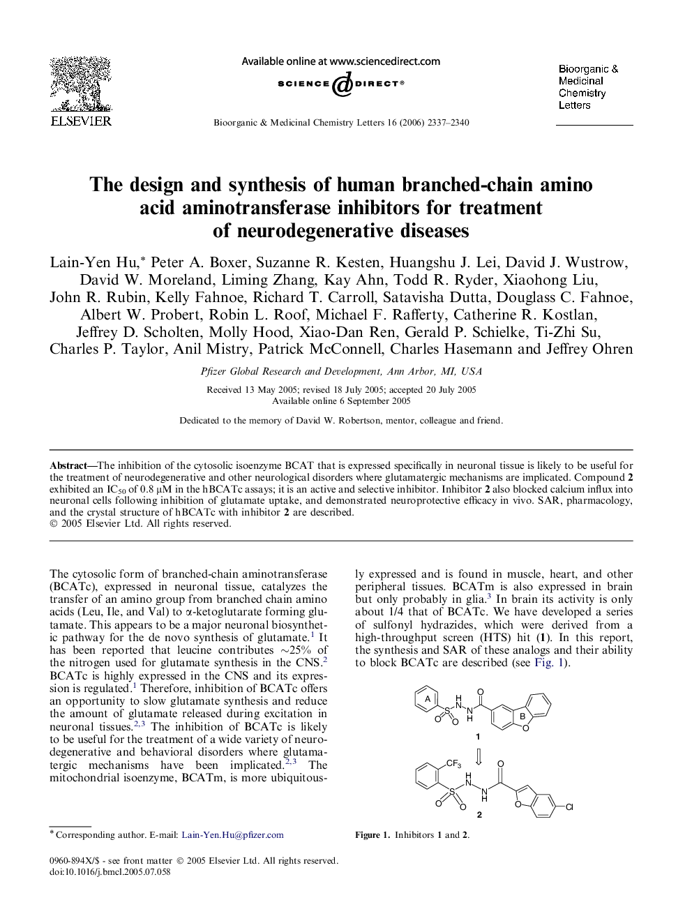 The design and synthesis of human branched-chain amino acid aminotransferase inhibitors for treatment of neurodegenerative diseases