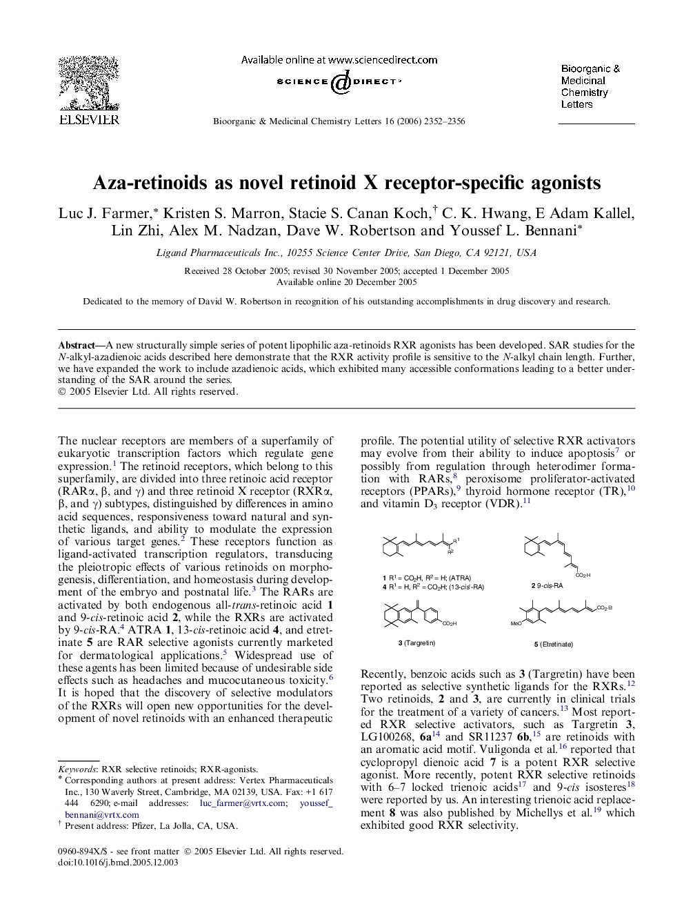 Aza-retinoids as novel retinoid X receptor-specific agonists