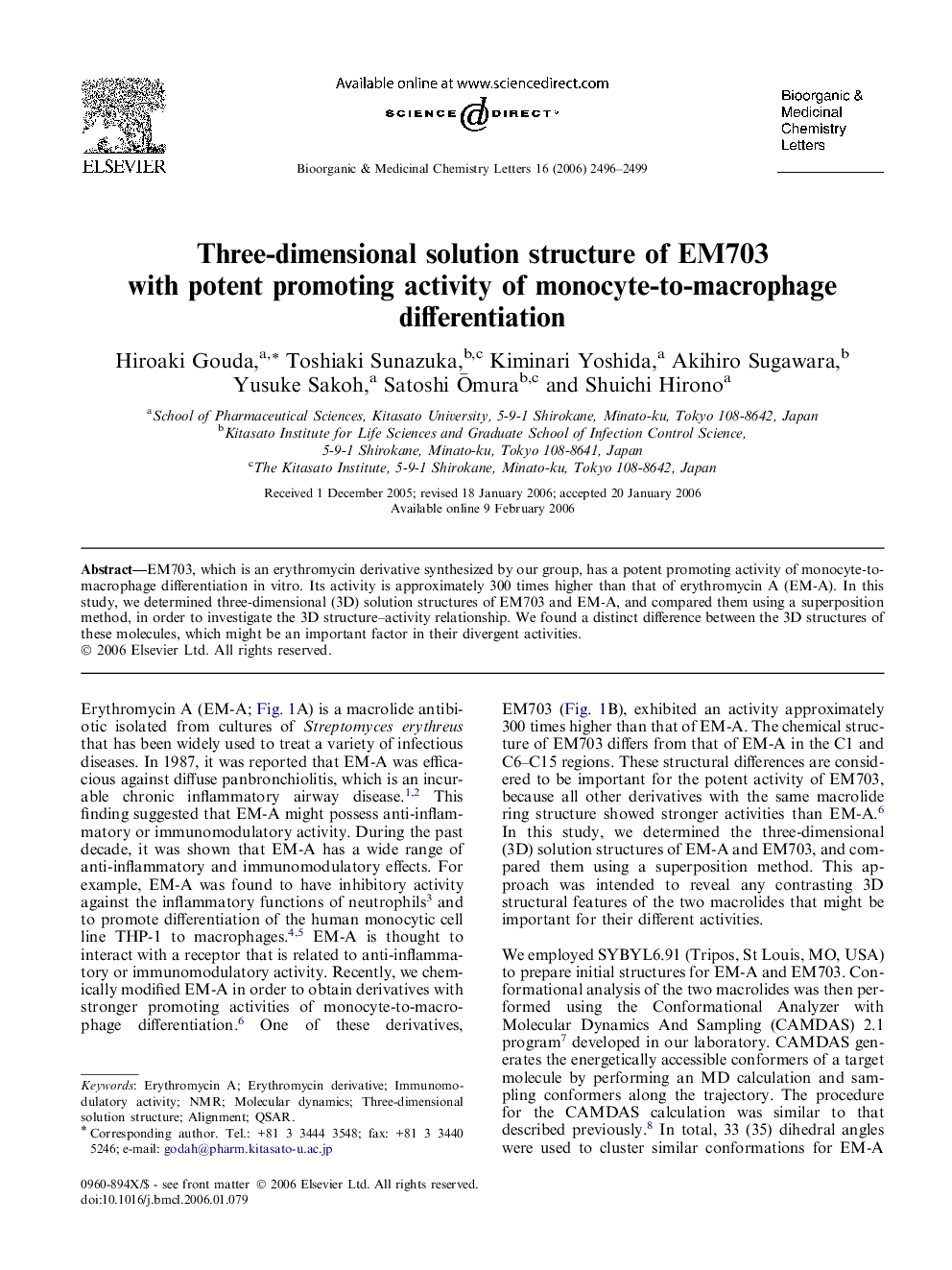 Three-dimensional solution structure of EM703 with potent promoting activity of monocyte-to-macrophage differentiation