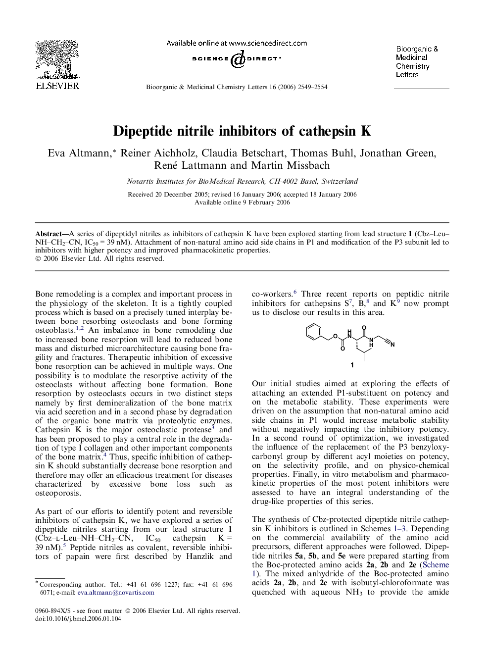 Dipeptide nitrile inhibitors of cathepsin K