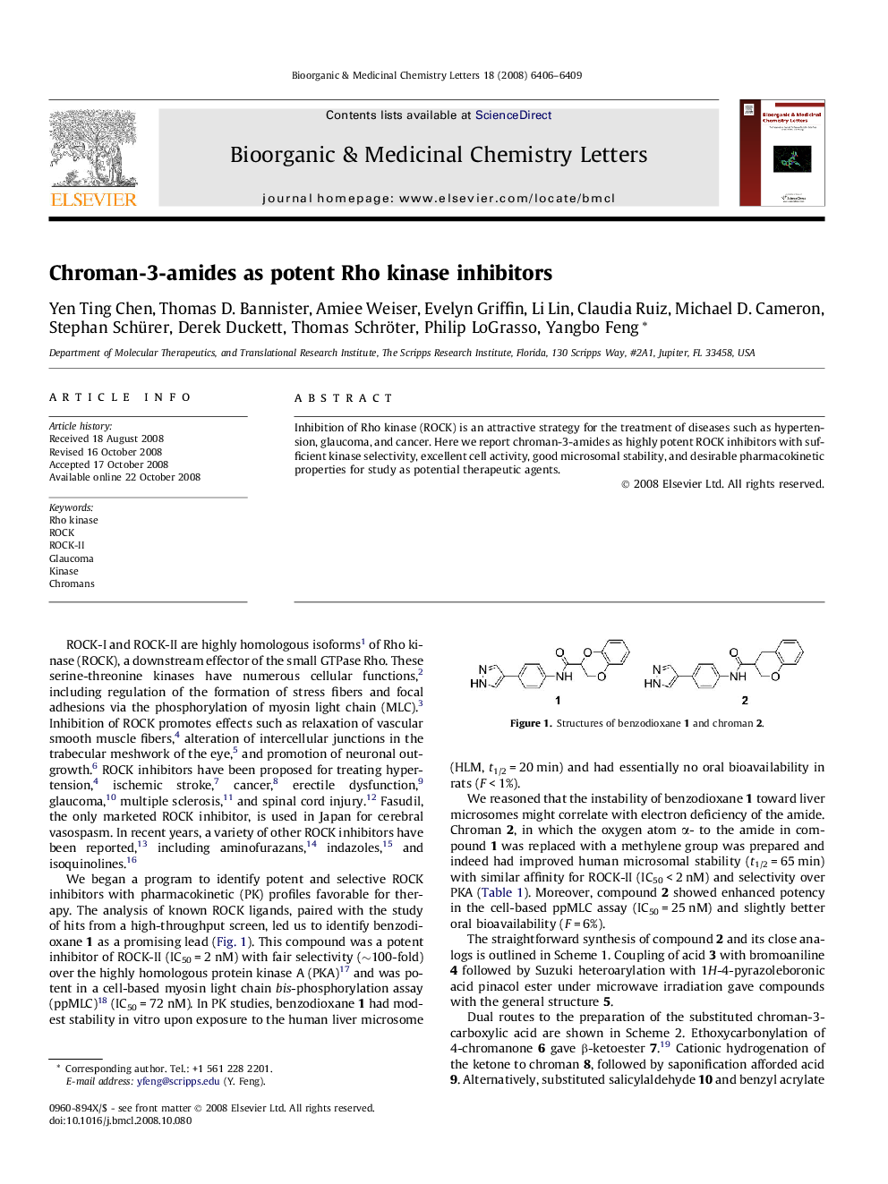 Chroman-3-amides as potent Rho kinase inhibitors