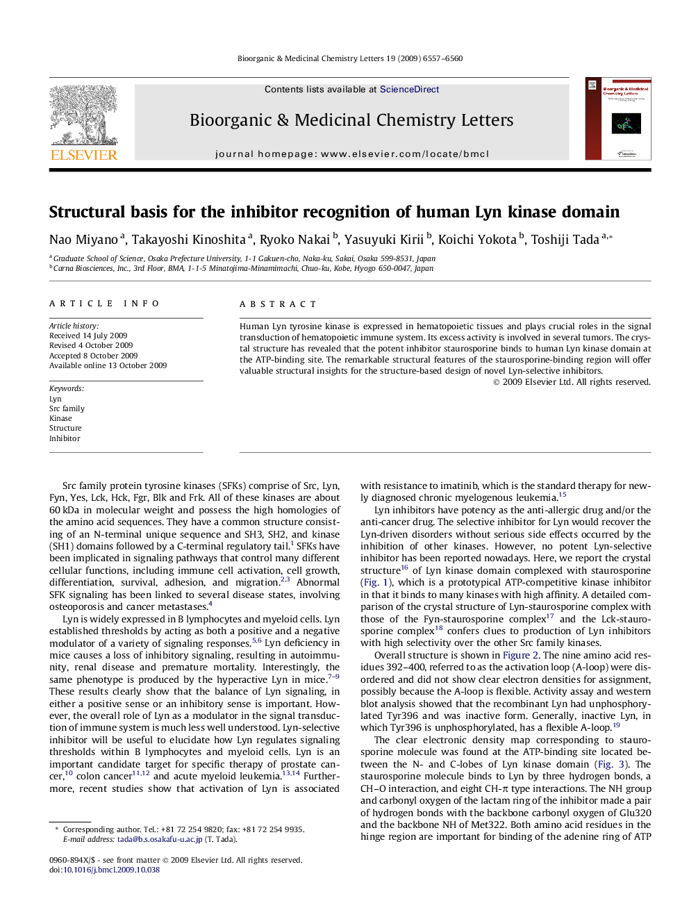 Structural basis for the inhibitor recognition of human Lyn kinase domain